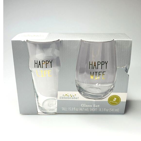 Way to Celebrate Glass Set, Happy Life Happy Wife, Beer and Wine Glass Set - Picture 6 of 6